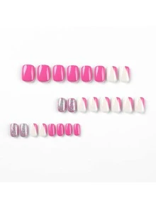 24 cái/bộ Trắng Tím Có màu sắc Màu bạc Long lanh Móng giả Với 1 Giũa móng tay Và 1 cái Của Thạch Keo dính - Nhiều màu - Xem 2