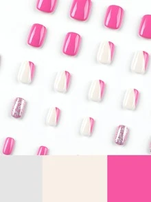 24 cái/bộ Trắng Tím Có màu sắc Màu bạc Long lanh Móng giả Với 1 Giũa móng tay Và 1 cái Của Thạch Keo dính - Nhiều màu - Xem 4