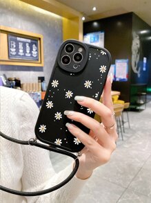 1 Ốp lưng mềm bảo vệ bằng silicon đục lỗ màu đen có dây đeo màu đen và họa tiết hoa nhỏ xinh, bao phủ toàn bộ viền, thiết kế thời trang và tối giản Tương thích với iPhone 11/12/13/14/6/6s/6plus/7/8/Se/7plus/8plus/X/Xs Max/Xr/11pro/12pro/13pro/14pro/12mini/13mini/11promax/12promax/13promax/14promax/14plus Chống nước, chống sốc, chống rơi, chống trầy xước - màu đen - Xem 3