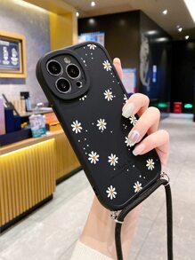 1 Ốp lưng mềm bảo vệ bằng silicon đục lỗ màu đen có dây đeo màu đen và họa tiết hoa nhỏ xinh, bao phủ toàn bộ viền, thiết kế thời trang và tối giản Tương thích với iPhone 11/12/13/14/6/6s/6plus/7/8/Se/7plus/8plus/X/Xs Max/Xr/11pro/12pro/13pro/14pro/12mini/13mini/11promax/12promax/13promax/14promax/14plus Chống nước, chống sốc, chống rơi, chống trầy xước - màu đen - Xem 2