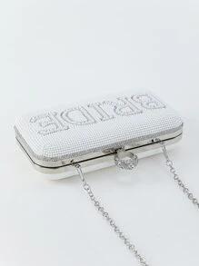 迷人閃閃發光，亮片，奢華，閃亮時尚晚餐包，帶有人造珍珠和水鑽裝飾水鑽，人造珍珠適合派對女孩、女士、新娘完美適合派對、婚禮、舞會、晚餐/宴會、雞尾酒 - 白色 - 查看 5