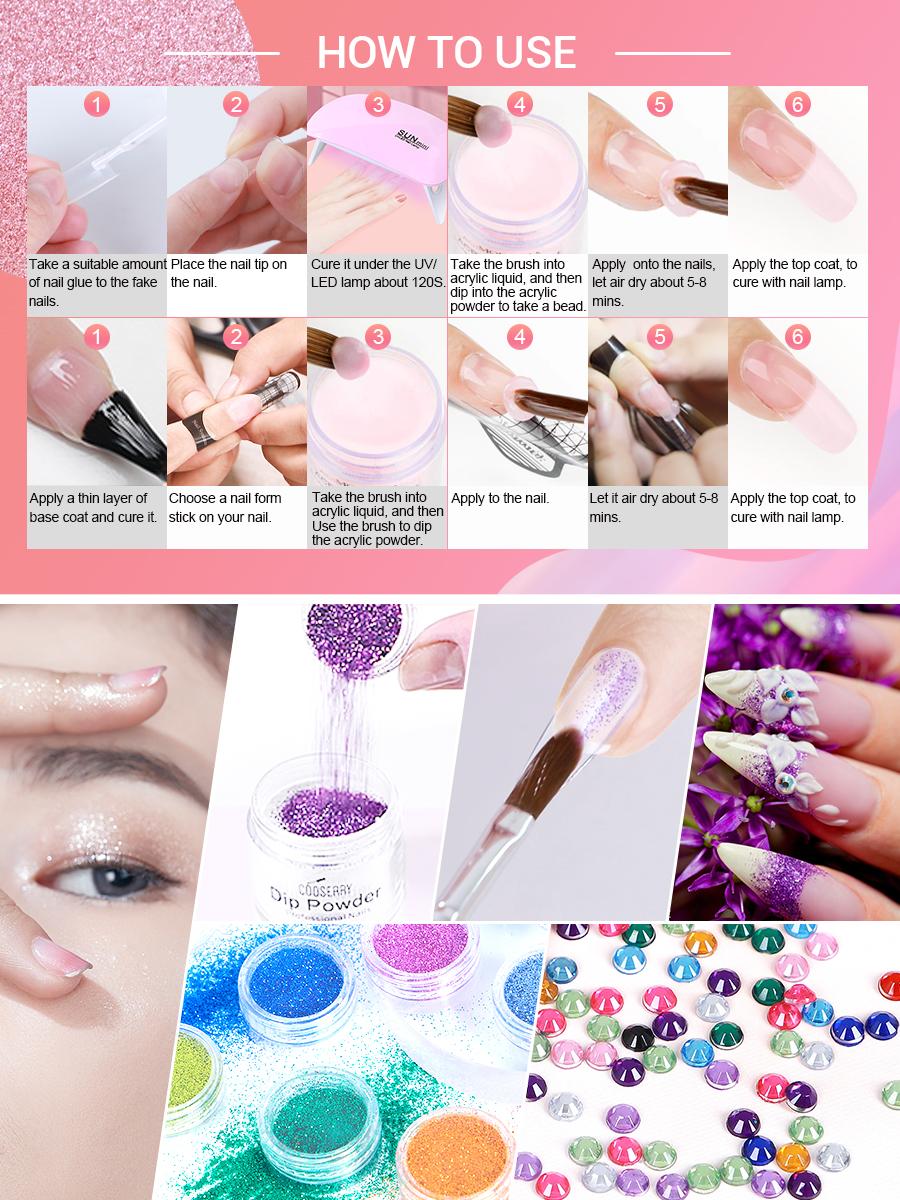 Cooserry 48 Colors Acrylic Nail Kit with Drill and UV Light Glitter