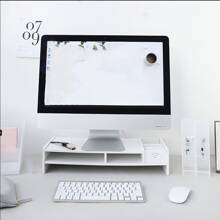 1pc White Desk Storage Rack With Monitor Riser, Keyboard Shelf And Drawer, Desktop Organizer For Home And Office - White - View 4