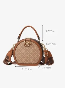 迷你时尚圆形字母印花女士手提包，最佳母亲节礼物创意，母亲节礼物，妈妈礼物，妈妈必备品，外出妈妈包，女士优雅包