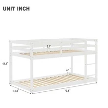 Twin over Twin Floor Bunk Bed, White - 白色 - 查看 5