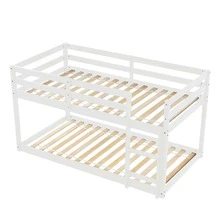 Twin over Twin Floor Bunk Bed, White - 白色 - 查看 4
