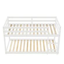 Twin over Twin Floor Bunk Bed, White - 白色 - 查看 7