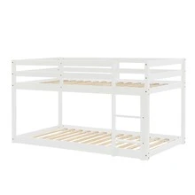 Twin over Twin Floor Bunk Bed, White - 白色 - 查看 8