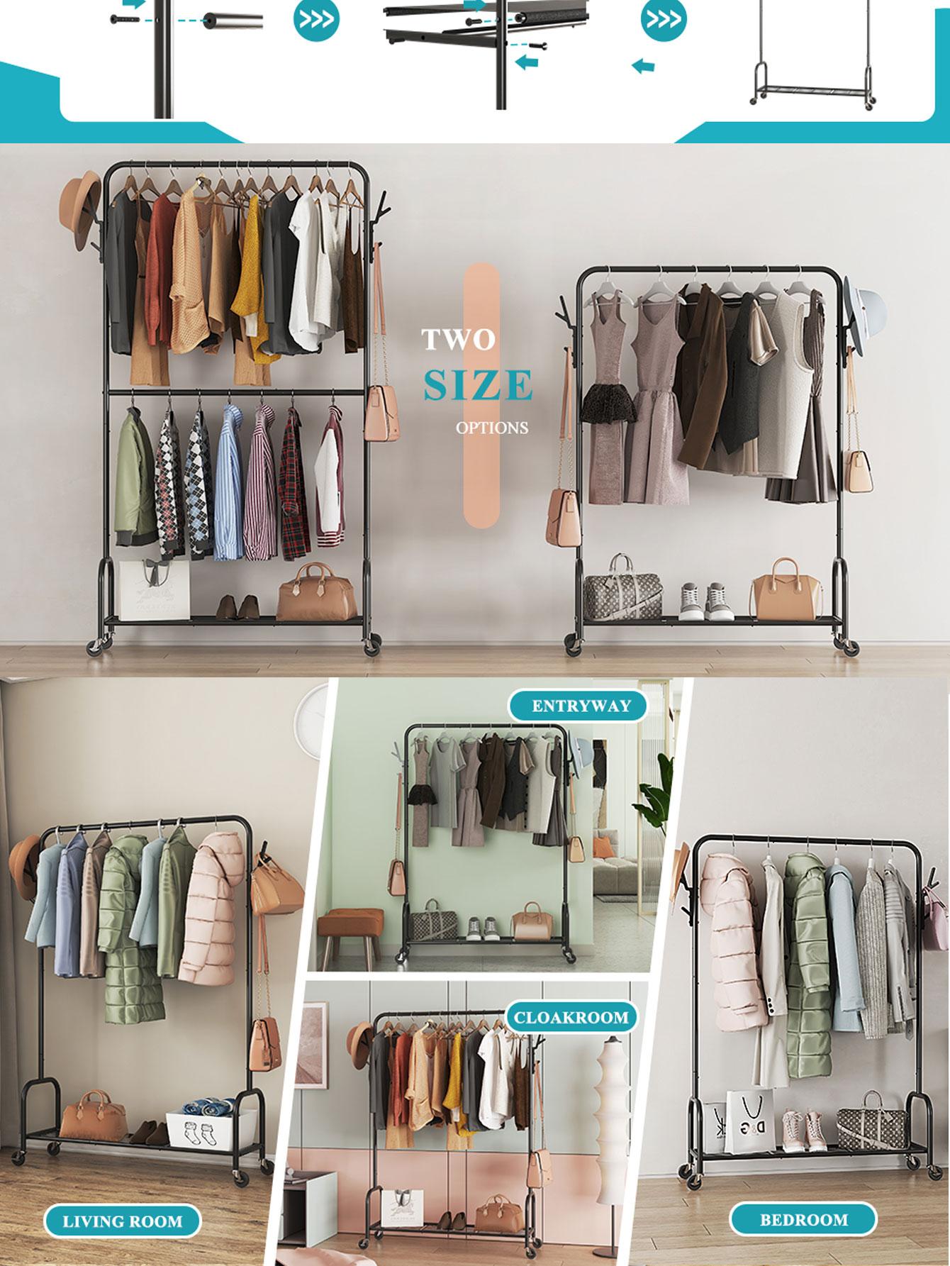 Double Rod Garment Rack FreeStanding Clothes Rack, Metal Clothes Rack