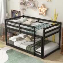 Twin over Twin Floor Bunk Bed, White - 黑色 - 查看 1
