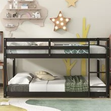 Twin over Twin Floor Bunk Bed, White - 黑色 - 查看 2