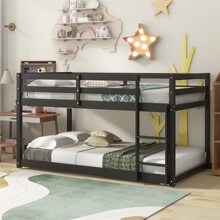 Twin over Twin Floor Bunk Bed, White - 黑色 - 查看 3