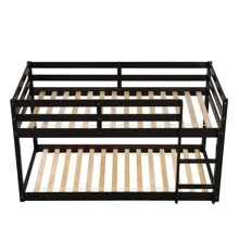 Twin over Twin Floor Bunk Bed, White - 黑色 - 查看 6