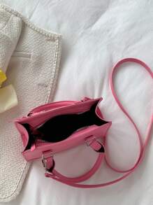 Mini Fashionable Handbag With Adjustable Shoulder Strap - Pink - View 5