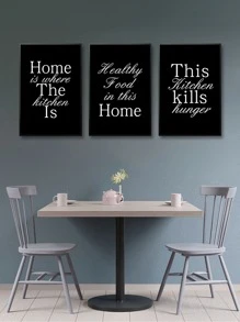 3入組家居健康食品廚房搞笑標語海報藝術畫布印刷家居裝飾品,適用於廚房和飯廳,有3種尺寸,不帶框 - 彩色 - 查看 3