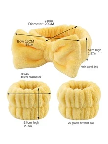 1套毛絨手帶用於洗臉，吸水和吸汗珊瑚絨防水SPA頭帶（隨機顏色） - 米色 - 查看 2