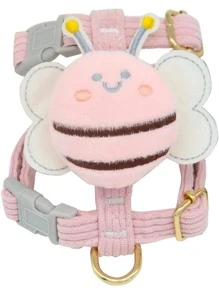 寵物牽引繩狗狗和貓步行鉛筆芯帶防逃逸螺旋扣飾,蜜蜂和兔子形狀,可調節尼龍繩 - 粉色 - 查看 6