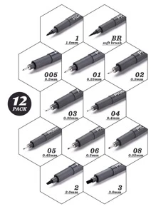 12pcs/Box Fine Line Drawing Pens Set For Art Sketch Drawing, Waterproof Ink, Students Neutral Pen, Needle Tube Pen Back To School - Black - View 4