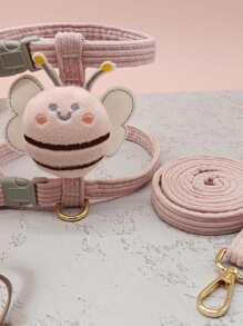 寵物牽引繩狗狗和貓步行鉛筆芯帶防逃逸螺旋扣飾,蜜蜂和兔子形狀,可調節尼龍繩 - 粉色 - 查看 1