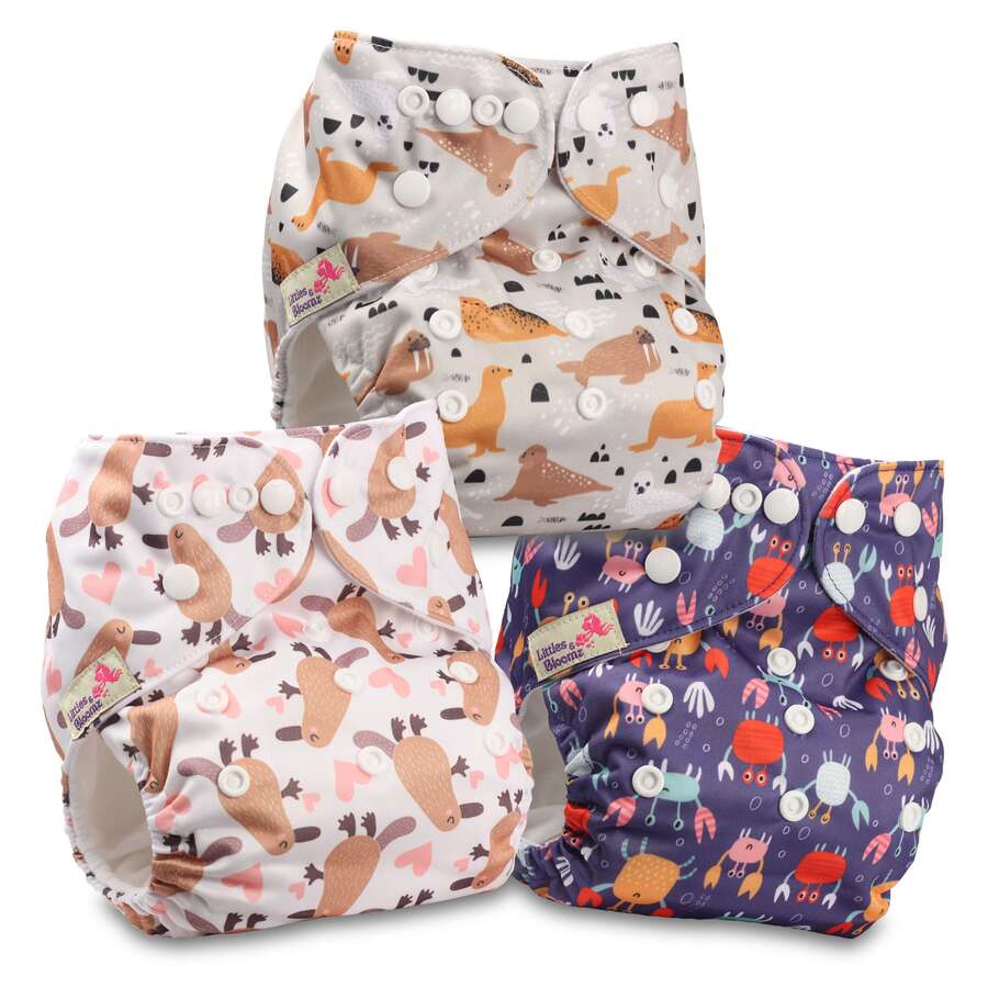 Littles & Bloomz 3pcs Baby One Size Reusable Nappy Washable Pocket Cloth Diaper Adjustable 0-3 Years 3-15 KGS - Multicolor - View 1