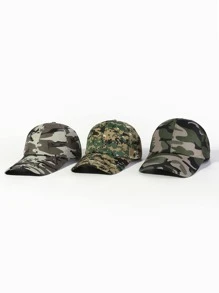 3pcs Unisex Extra Long Brim Baseball Cap For Sun Protection, All Seasons, Adjustable Polyester Sun Hat, Breathable Baseball Cap, Multicolor Camo Hat Casual - Multicolor - View 1
