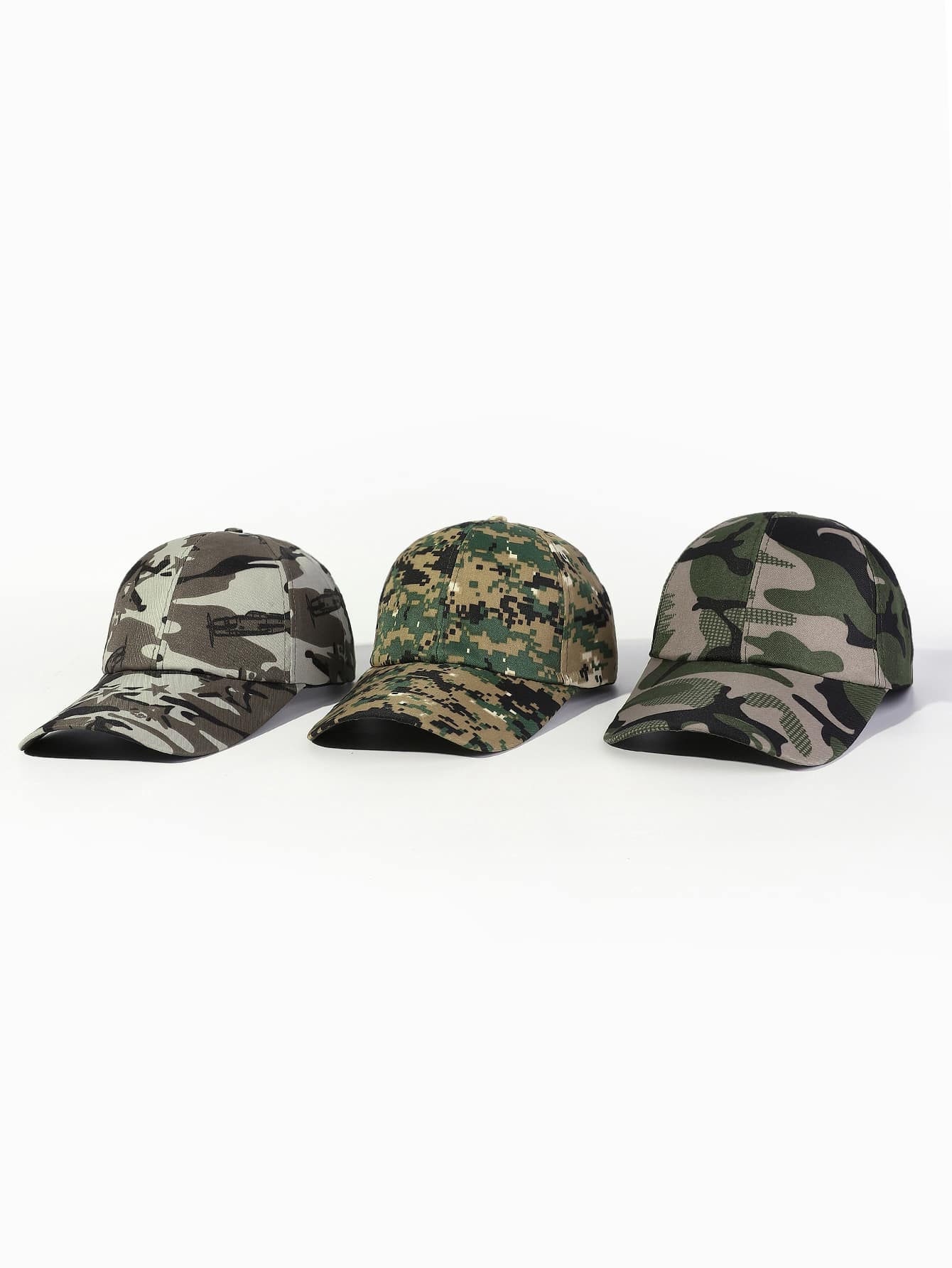 3pcs Unisex Extra Long Brim Baseball Cap For Sun Protection, All Seasons, Adjustable Polyester Sun Hat, Breathable Baseball Cap, Multicolor Camo Hat Casual - Multicolor - View 1