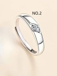 1 par/2 piezas pareja anillos Set , inoxidable abierto diamante incrustado ajustable Anillo de boda - Plateado - Ver 4