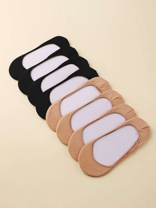 8pairs Women's Solid Color Simple And Fashionable Invisible Anti-Slip Boat Socks, Suitable For Daily Wear