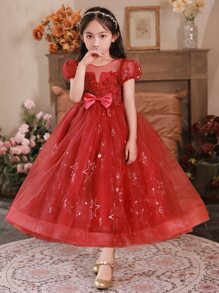 Vestido formal largo rojo para niñas preadolescentes para ocasiones especiales - Rojo - Ver 1