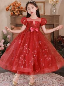 Vestido formal largo rojo para niñas preadolescentes para ocasiones especiales - Rojo - Ver 3