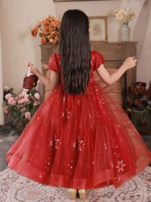 Vestido formal largo rojo para niñas preadolescentes para ocasiones especiales - Rojo - Ver 4