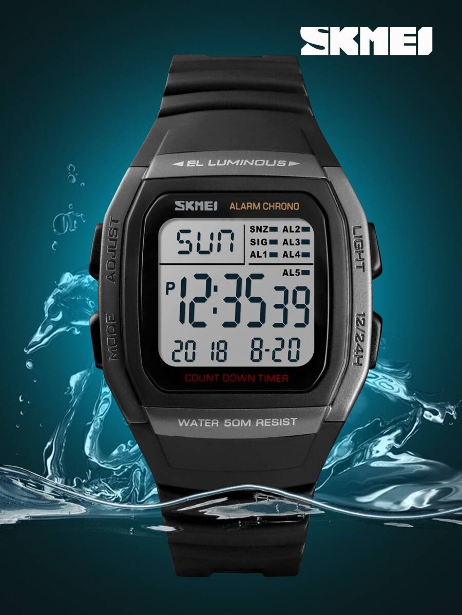 Skmei 防水數字顯示幕電子錶 - 灰色 - 查看 1