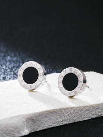 1pair Roman Numerals Design Street Style Casual Copper Earrings For Men