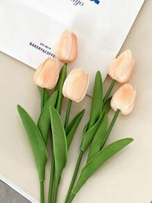 3 bông hoa tulip hồng đào mini nhân tạo dùng để trang trí nhà cửa và làm quà lưu niệm cho đám cưới, ngày lễ tình nhân, quà tặng lễ Phục sinh - Hoa hồng vàng - Xem 1