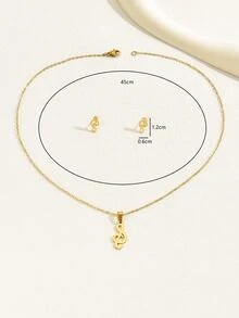 3pcs/set Stainless Steel Musical Note Pendant Necklace And Earrings Jewelry Set For Women - Yellow Gold - View 5