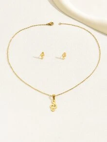 3pcs/set Stainless Steel Musical Note Pendant Necklace And Earrings Jewelry Set For Women - Yellow Gold - View 3