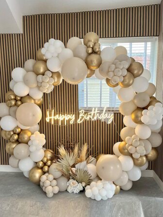 203 st vit krämbeige ballonggirlangbåge kit för födelsedagsfestdekorationer ballong rustik bröllopsförlovning bruddusch dopdekor