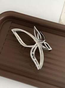 1 件蝴蝶形合金发夹，时尚百搭日常装饰街头蜘蛛爪夹发夹发夹发夹发夹接发夹，学校用品，学院秋冬发饰，适合女士度假装扮 - 銀色 - 查看 3