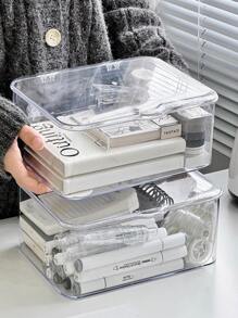 1pc Transparent Ps Stationery Storage Box, With Dustproof Cover, Desktop Drawer Multi-purpose Sundries Sorting Box, Tea Set Storage Box, Desktop Bookshelf - Multicolor - View 8
