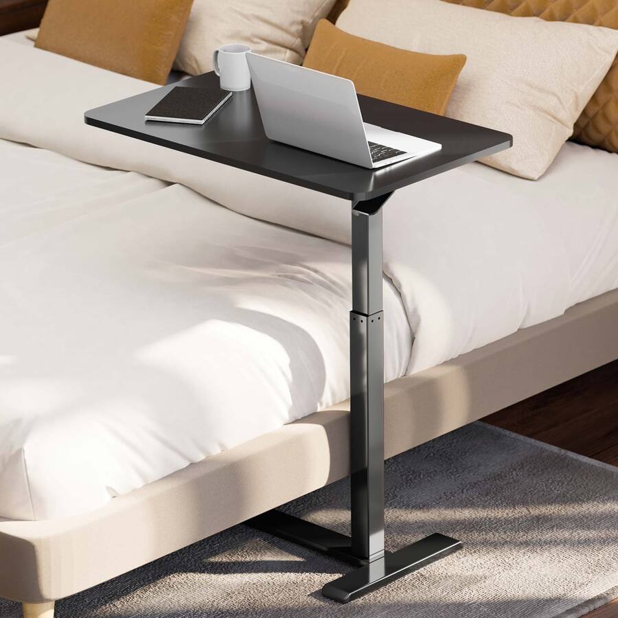 FlexiSpot Height Adjustable Overbed Bedside Table Home Office Laptop Table Medical Standing Desk Computer Desk WorkStation Cart Side Table with Wheels for Sofa,Bed,Hospital - Black - View 1