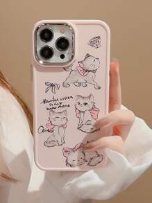苹果婴儿粉色卡通猫咪印花手机壳适用于 15/15Pro/15Plus/15Promax 可爱防水防震防摔防刮 - 彩色 - 查看 3
