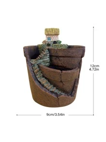1pc Mini House Shaped Succulent Plant Pot Desk Decor - Multicolor - View 2