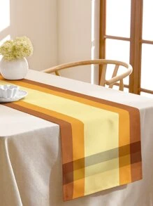 1 pieza Camino de mesa amarillo de rayas de cuadros con patrón geométrico con estampado lino con textura , vintage rural estilo para diariamente cocina o Vajilla mesa adorno - Multicolor - Ver 1