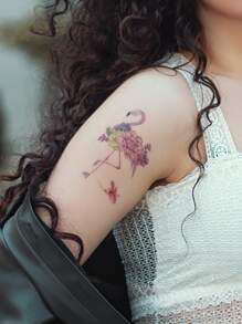 Floral Flamingo Temporary Wrist Body Tattoo Sticker 1pc - Multicolor - View 1
