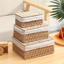1pc Woven Paper Rope Storage Basket - Khaki - View 2