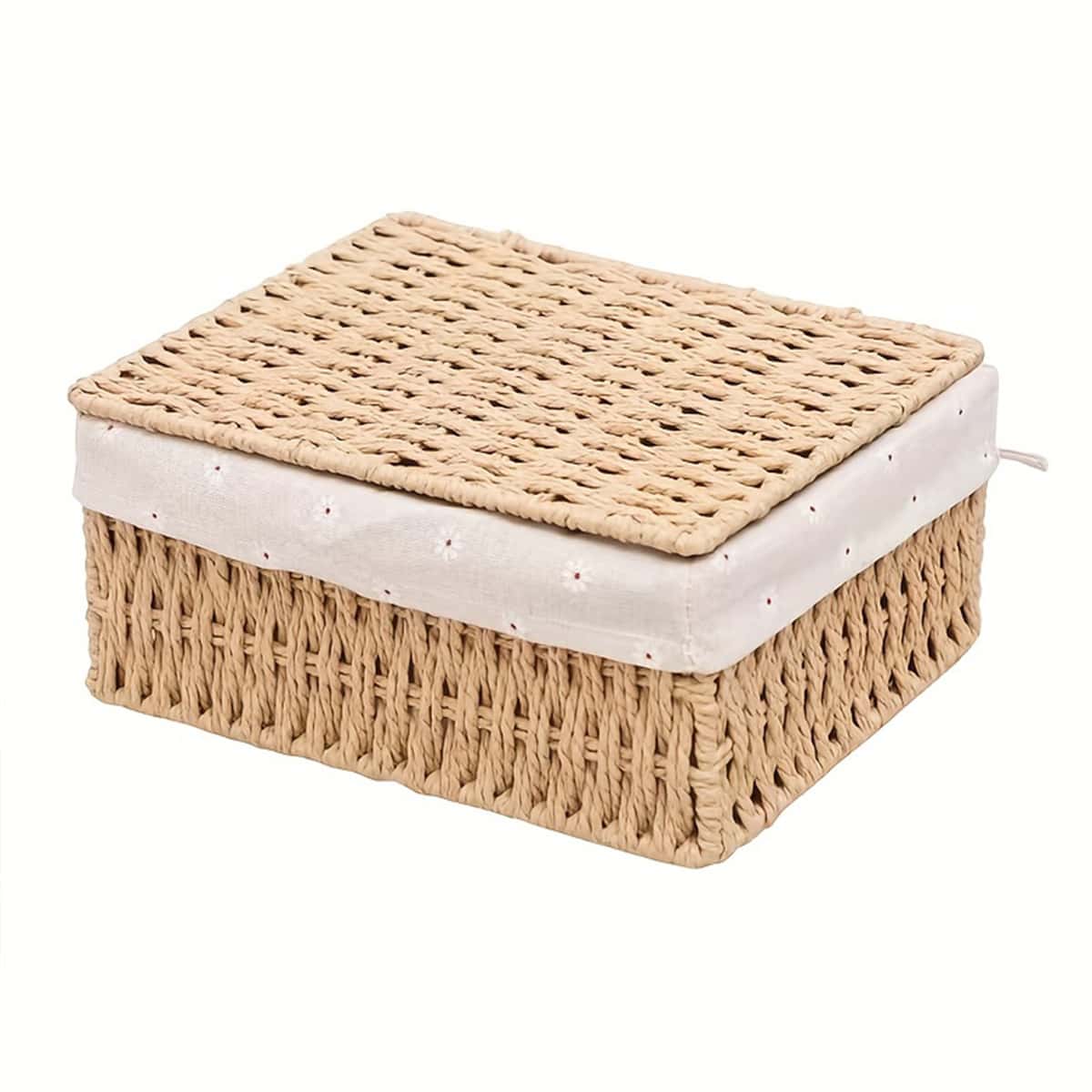 1pc Woven Paper Rope Storage Basket - Khaki - View 1