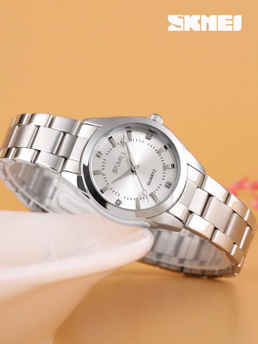 Skmei Đồng hồ thạch anh tay tròn được trang trí bằng Rhinestone - Bạc - Xem 1