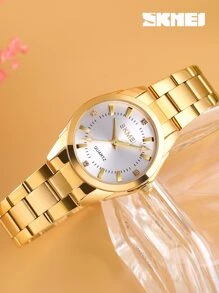 Skmei 防水圓形指針石英手錶 - 金色 - 查看 1