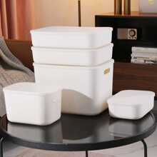 1 pièce Boîte de rangement avec couvercle, boîte de rangement de bureau, boîte de tri pour cosmétiques et articles divers, la boîte de rangement peut être un ensemble de grandes et petites boîtes - Blanc - Voir 2