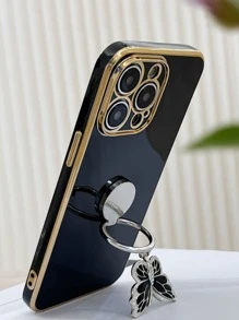 Butterfly Decor Phone Case With Ring Holder - Black - View 2